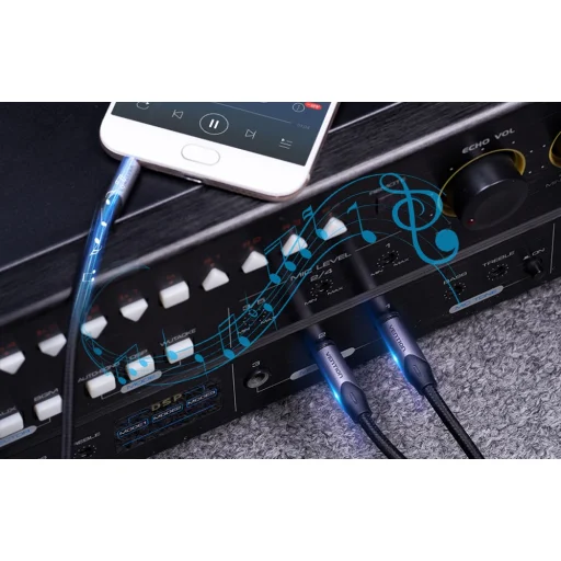 3,5 mm-es férfi - 2x 6,35 mm-es férfi audiokábel Vention BARHL 10m - 6