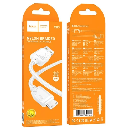 HOCO kábel USB A-ról Type C-re 3A X113 1 m fehér - 4