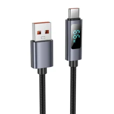 USB A - USB C kábel Hoco 5A kijelzővel 1 m fekete