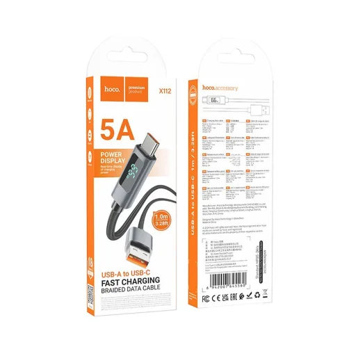 USB A - USB C kábel Hoco 5A kijelzővel 1 m fekete - 9