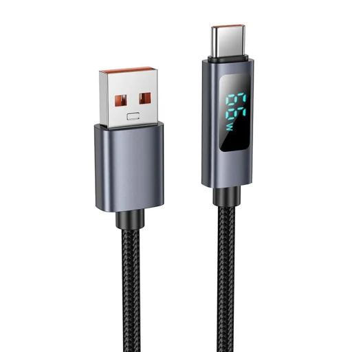 USB A - USB C kábel Hoco 5A kijelzővel 1 m fekete - 1