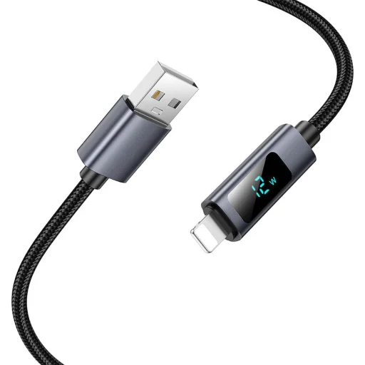 Hoco 2,4A kijelzős USB-A - Lightning kábel 1 m fekete - 4