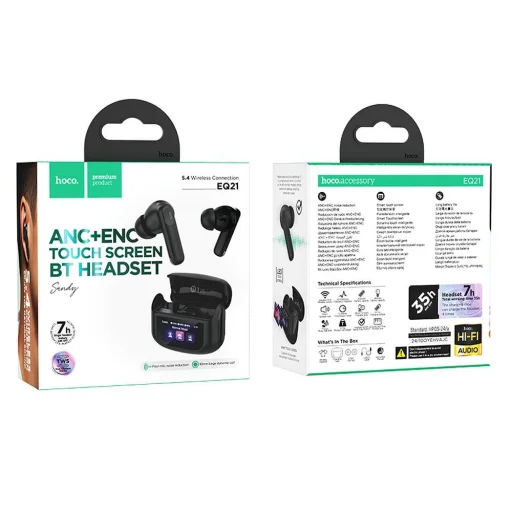 HOCO vezeték nélküli fülhallgató bluetooth érintőkijelzővel TWS ANC + ENC EQ21 éjfekete - 4