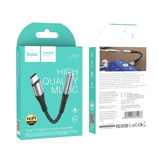 HOCO adapter AUX Jack 3,5 mm (női) to USB C (férfi) LS33 fém szürke - 9