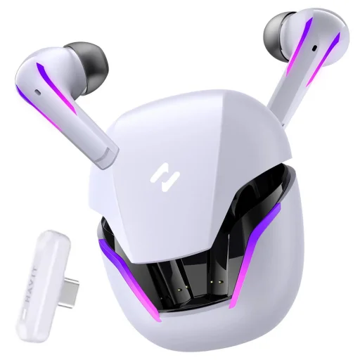 Havit - Vezeték nélküli fülhallgató (TW970) - Játékhoz, dongle-lel, Bluetooth 5.3, RGB, Type-C, 400mAh - Fehér - 1