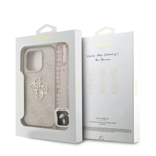  iPhone 16 Pro Pink Guess PU 4G Metal Logo Strap tok - 7