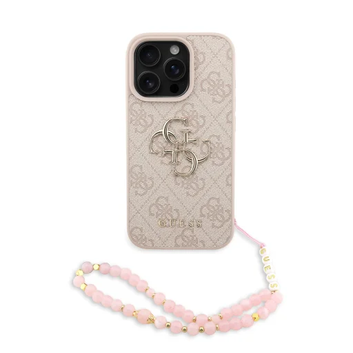  iPhone 16 Pro Pink Guess PU 4G Metal Logo Strap tok - 1