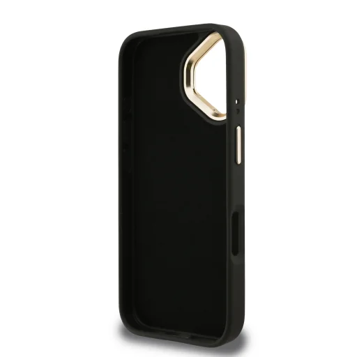  iPhone 16 Fekete Guess PU 4G Metal Logo Állvány Kamerakeret tok - 6