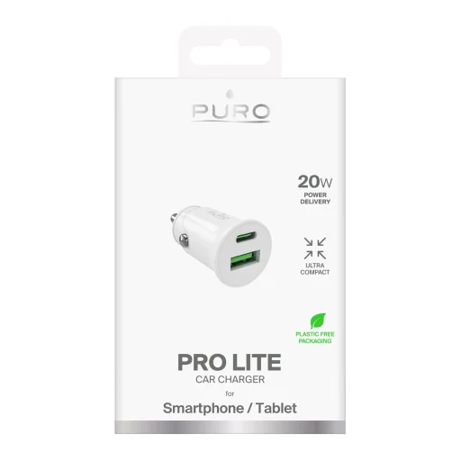 Puro Pro Lite autós töltő 1x USB-A + 1x USB-C Power Delivery 20W - Fehér - 2