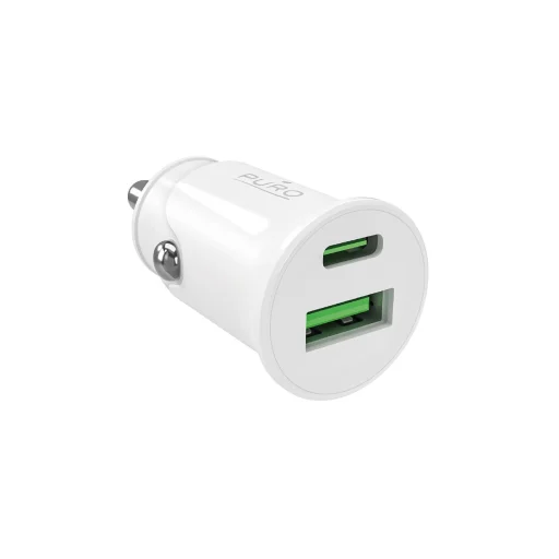 Puro Pro Lite autós töltő 1x USB-A + 1x USB-C Power Delivery 20W - Fehér - 1