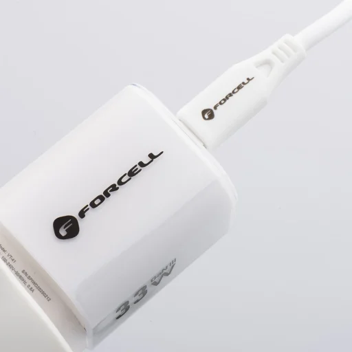 FORCELL F-ENERGY Kristály Színű GaN III VT-41 utazó töltő szilikon kábellel 1 x Típus C + 1x USB A aljzattal, PD QC4.0 33W fehér - 4