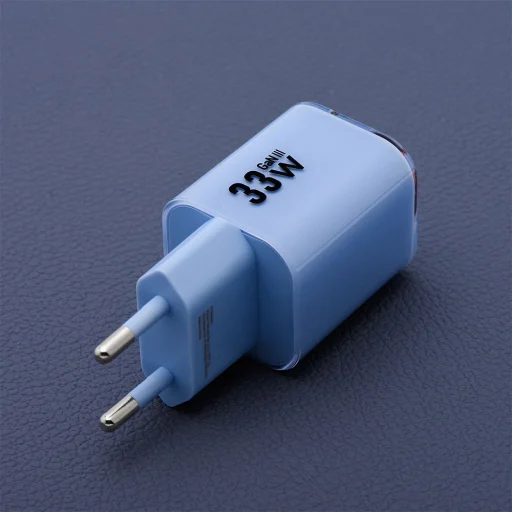 FORCELL F-ENERGY Crystal Színű GaN III VT-41 utazó töltő szilikon kábellel 1 x Type C + 1x USB A csatlakozóval, PD QC4.0 33W kék - 4