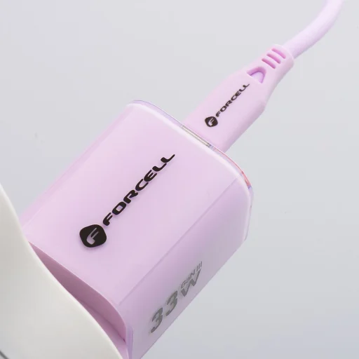 FORCELL F-ENERGY Crystal Color GaN III VT-41 utazótöltő szilikon kábellel 1 x USB-C + 1x USB-A aljzatokkal, PD QC4.0 33W lila - 4