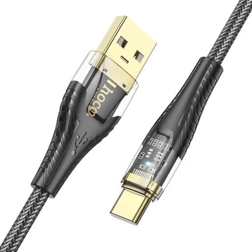 Hoco USB A - USB C kábel 2,4A 1,2 m fekete átlátszó - 3