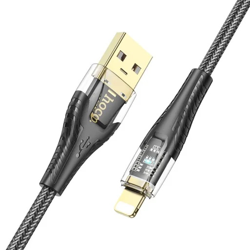 USB A Lightning kábel Hoco 2,4A 1,2 m U121 fekete átlátszó - 3