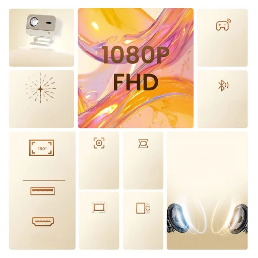 Yaber L2 Plus LCD FullHD 1080p Multimédiás Projektor JBL Hangszórókkal - Bézs - 11