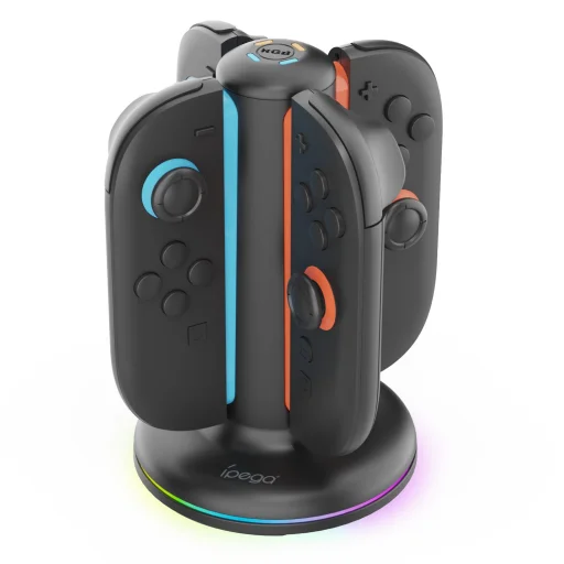 iPega SW2052 Töltőállomás RGB világítással JoyCon Kontrollerekhez Nintendo Switch 2 fekete - 2