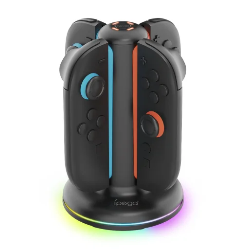 iPega SW2052 Töltőállomás RGB világítással JoyCon Kontrollerekhez Nintendo Switch 2 fekete - 1