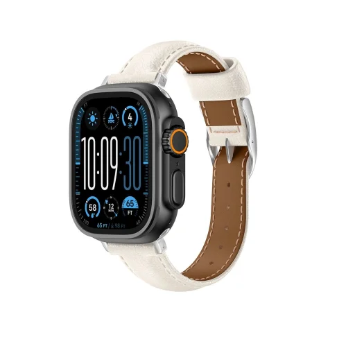 AmazingThing Class Band bőrszíj Apple Watch 45 / 46 / 49 mm - Világos Bézs - 4