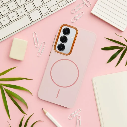 Samsung Galaxy A17 tok FRAME MAG COVER kompatibilis MagSafe-fel púderrózsaszín tok - 3