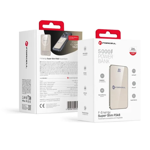 FORCELL F-ENERGY F5K8 Super Slim powerbank kompatibilis MagSafe PD3.0 QC4.0 15W 5000 mAh titán desszert - 1