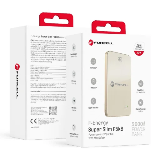 FORCELL F-ENERGY F5K8 Super Slim powerbanka kompatibilná s MagSafe PD3.0 QC4.0 15W 5000 mAh titánový dezert - 11