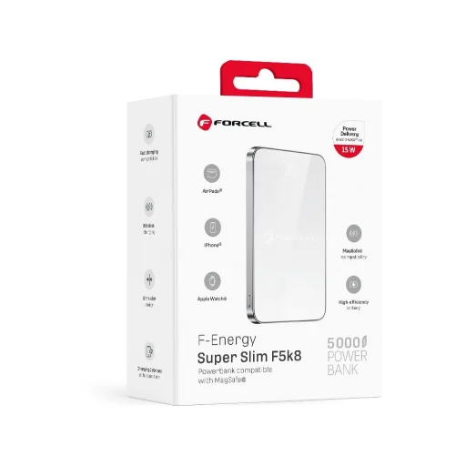 FORCELL F-ENERGY F5K8 Super Slim powerbank kompatibilis MagSafe PD3.0 QC4.0 15W 5000 mAh fehér - 15