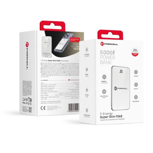 FORCELL F-ENERGY F5K8 Super Slim powerbank kompatibilis MagSafe PD3.0 QC4.0 15W 5000 mAh fehér - 1