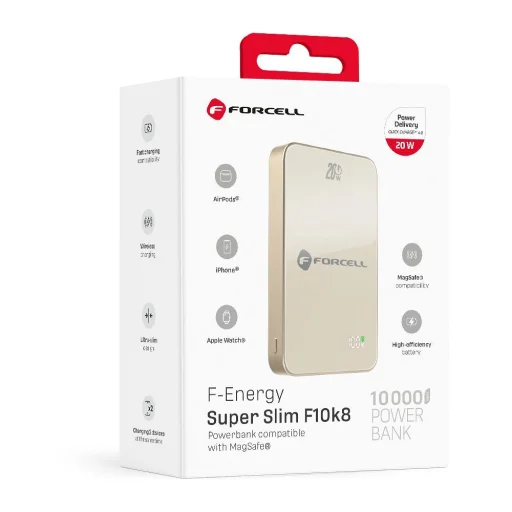 FORCELL F-ENERGY F10K8 Super tenká powerbanka kompatibilná s MagSafe PD3.0 QC4.0 15W 10000 mAh púštny titán - 16