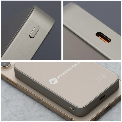 FORCELL F-ENERGY F10K8 Szuper Vékony powerbank kompatibilis MagSafe PD3.0 QC4.0 15W 10000 mAh titán desszert - 5