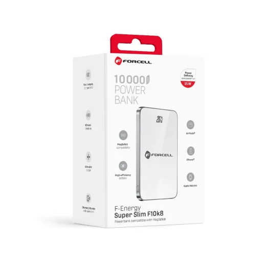FORCELL F-ENERGY F10K8 Szupervékony powerbank kompatibilis MagSafe PD3.0 QC4.0 15W 10000 mAh fehér - 10