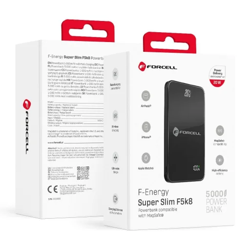 FORCELL F-ENERGY F5K8 Super tenká powerbanka MagSafe kompatibilná PD3.0 QC4.0 15W 5000 mAh čierna - 12