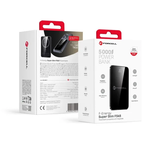 FORCELL F-ENERGY F5K8 Szuper Vékony powerbank MagSafe-kompatibilis PD3.0 QC4.0 15W 5000 mAh fekete - 1