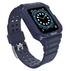 Protect Strap Band tok szíjjal Apple Watch 9 / 8 / 7 / 6 / 5 / 4 / 3 / 2 / SE / SE2 (41 / 40 / 38mm) tok, páncélfedő a karórához Kék
