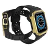Protect Strap Band csuklópánt tokkal Apple Watch 9 / 8 / 7 / 6 / 5 / 4 / 3 / 2 / SE / SE2 (41 / 40 / 38mm) esetén, páncélozott borítás óra számára Fekete / Arany színben - 3