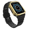 Protect Strap Band csuklópánt tokkal Apple Watch 9 / 8 / 7 / 6 / 5 / 4 / 3 / 2 / SE / SE2 (41 / 40 / 38mm) esetén, páncélozott borítás óra számára Fekete / Arany színben