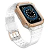 Protect Strap szíj karpánt tokkal Apple Watch 9 / 8 / 7 / 6 / 5 / 4 / 3 / 2 / SE / SE2 (41 / 40 / 38mm) tok páncél borítás órához átlátszó / rozéarany