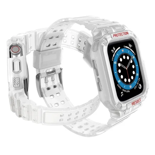 Protect Strap Band tok Apple Watch 9 / 8 / 7 / 6 / 5 / 4 / 3 / 2 / SE / SE2 (41 / 40 / 38mm) Páncél tok órához Átlátszó - 3