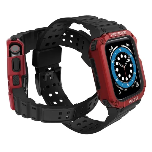 Protect Strap Band Apple Watch 9 / 8 / 7 / 6 / 5 / 4 / 3 / 2 / SE / SE2 (41 / 40 / 38mm) páncélos tok órához fekete/piros tok - 3