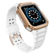 Protect Strap Band karpánt tok Apple Watch 9 / 8 / 7 / 6 / 5 / 4 / 3 / 2 / SE / SE2 (41 / 40 / 38mm) páncélozott tok fehér / rózsa arany