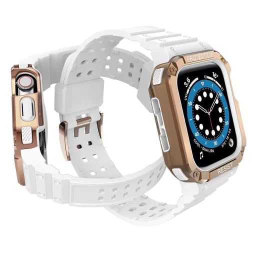 Protect Strap Band karpánt tok Apple Watch 9 / 8 / 7 / 6 / 5 / 4 / 3 / 2 / SE / SE2 (41 / 40 / 38mm) páncélozott tok fehér / rózsa arany - 3