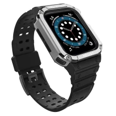 Protect Strap Band pánt és tok Apple Watch 9 / 8 / 7 / 6 / 5 / 4 / 3 / 2 / SE / SE2 (41 / 40 / 38mm) óratok páncélozott borítás fekete / ezüst