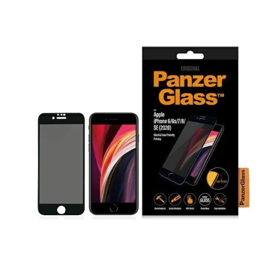 PanzerGlass E2E Super+ privát edzett üveg iPhone 6 / 6s / 7 / 8 / SE 2020 / SE 2022 - fekete kerettel üvegfólia - 1