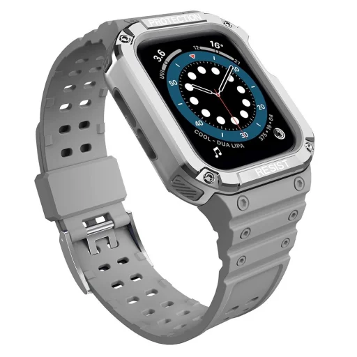Protect Strap Band tok + szíj Apple Watch 9 / 8 / 7 / 6 / 5 / 4 / 3 / 2 / SE / SE2 (41 / 40 / 38mm) Páncélozott fedél óraszürke / ezüst - 1