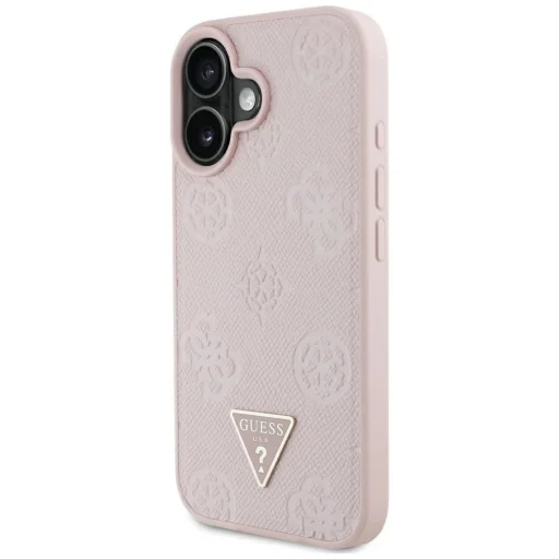  iPhone 16 Pink Guess Grained Hot Stamp Peony Triangle Logo MagSafe tok - 2