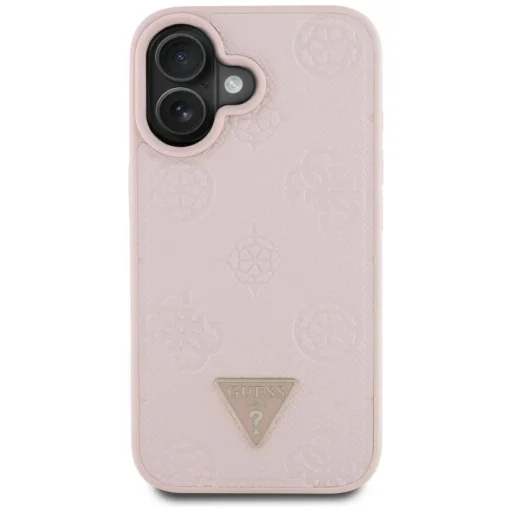  iPhone 16 Pink Guess Grained Hot Stamp Peony Triangle Logo MagSafe tok - 3