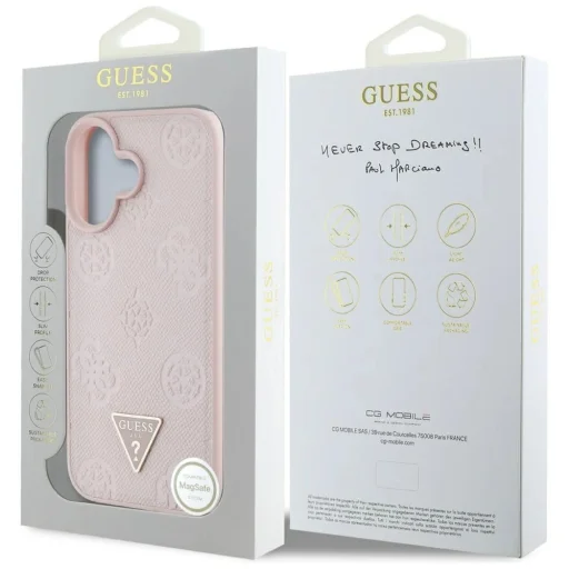  iPhone 16 Pink Guess Grained Hot Stamp Peony Triangle Logo MagSafe tok - 8