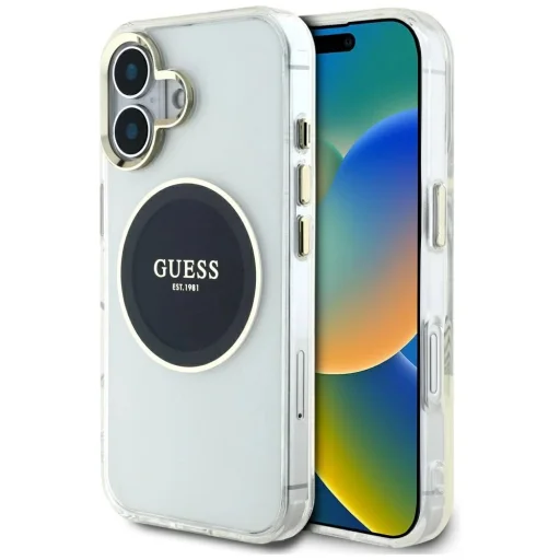  iPhone 16 fekete Guess IML Metal Colored Circle Classic Logo MagSafe tok - 1