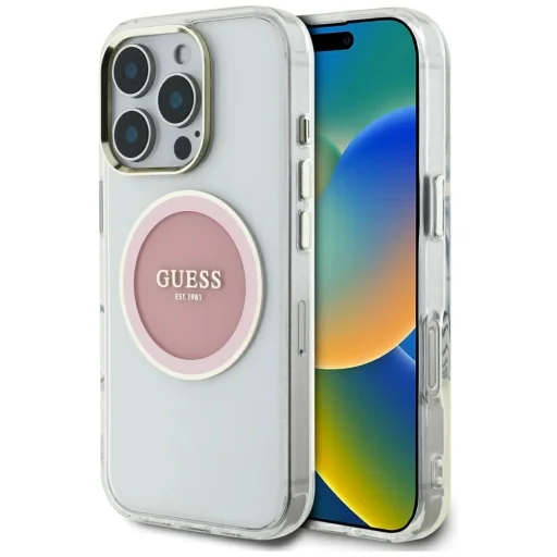  iPhone 16 Pro Max rózsaszín Guess IML Metal Colored Circle Classic Logo MagSafe tok - 1