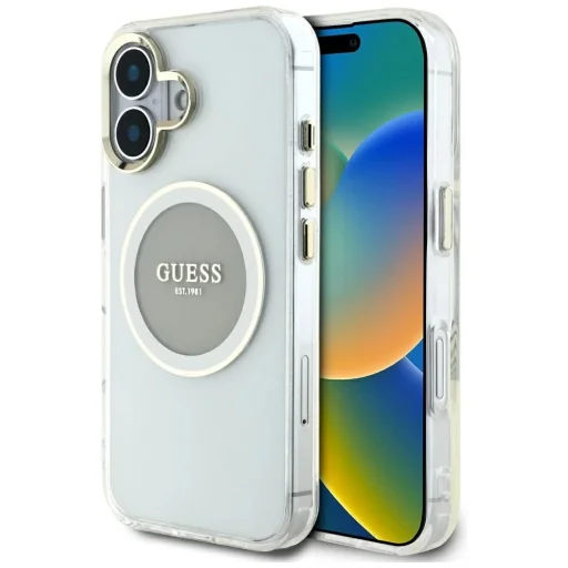  iPhone 16 Szürke Guess IML Metal Colored Circle Classic Logo MagSafe tok - 1